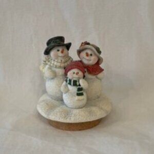 Home Interiors Snowman Family Candle Topper Jar Shade Ceramic Christmas Retired